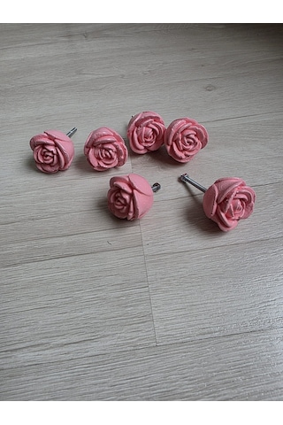 Dafniart 6'lı Set Kırmızı Kalp Şeklinde Çekmece Ve Dolap Kulpu, 4-5 Cm, Vidalı Açık Pembe