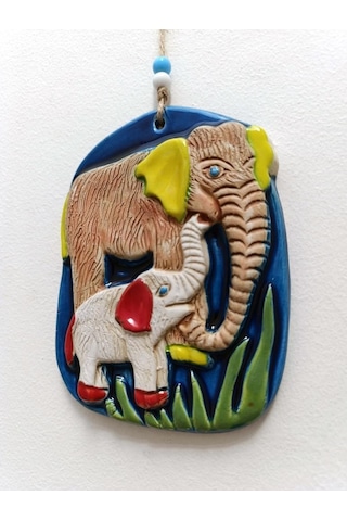 Seramik Fil Ailesi Dekoratif El İşi Duvar Süsü