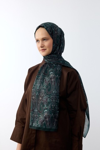 Mirsoy Scarf Asya Etnik Desen Şal Yeşil