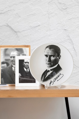 Keramika Atatürk Portre Hediyelik/dekoratif Tabak - 18241 Beyaz