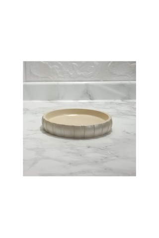 Buççin Online Mağaza Sabunluk Krem Örgü Model Poliresin 13x13x2cm Banyo Seti Reçine Bej Çok Renkli
