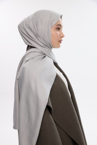 Mirsoy Scarf İpeksi Jakar Şal V Desen Gri