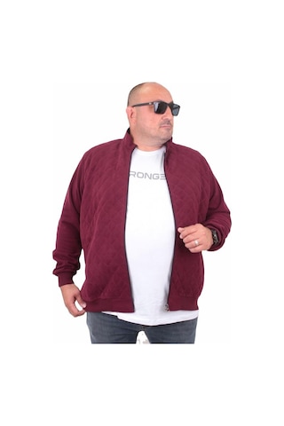 Starbattal Büyük Beden Fermuarlı Hırka Diamond 23281 Murdum-Murdum Bordo