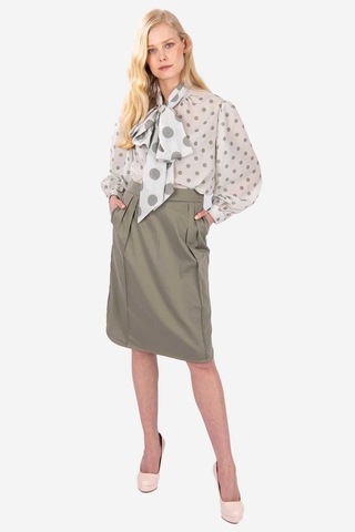 Kadın Puantiye Desenli Fularlı Bluz Frn1003 Bej