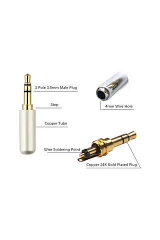 3.5Mm Stereo Jack Metal 3 Pin Stereo Erkek Konnektör 3 Boğumlu