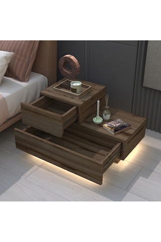 Kayra Kmd002 Led Işıklı Komodin 2 Çekmeceli Modern Tasarım Antik Ceviz