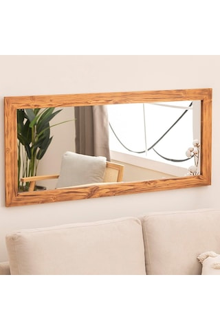 Dfn Wood Masif Ahşap Dikdörtgen Dekoratif Duvar Salon Ofis Boy Aynası 100x40 Cm Çok Renkli