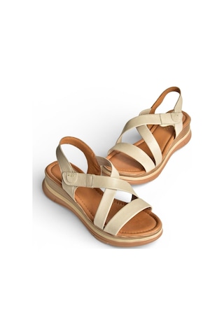 Fox Shoes Y555420203 Vizon Hakiki Deri Kadın Sandalet Vizon