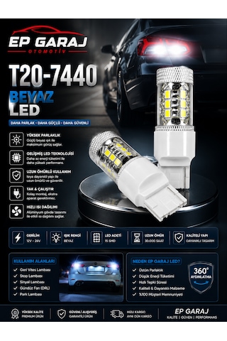 Üniversal T20-7440 Beyaz Led Ampul 15 Smd Güçlü Aydınlatma 0