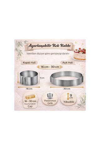 16-30 Cm Arası Ayarlanabilir Kek Kalıbı,paslanmaz Çelik Pasta Çemberi,profesyonel Pasta Kalıbı Gümüş Inox