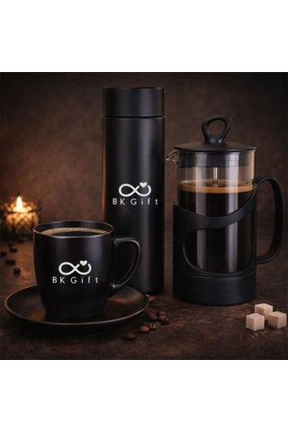 Logonuza Özel 10 Kutu Premium Hediye Seti Ahşap Kutulu Termos, French Press Ve Kahve Seti