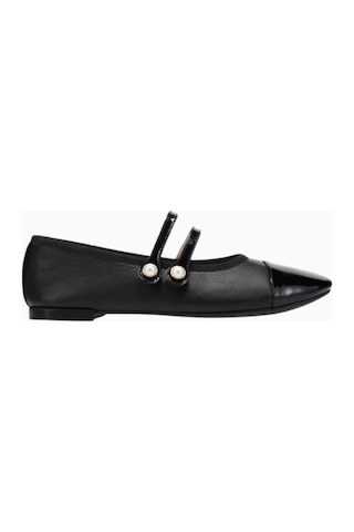 Repetto Erin Mary Jane Flats, Deri, Inci Detaylı Çift Kayış, Parlak Burun, Fransız Şıklığı Babet Siyah