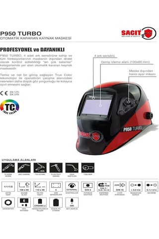 Sacit P950 Turbo Otomatik Kararan Kaynak Maskesi True Color
