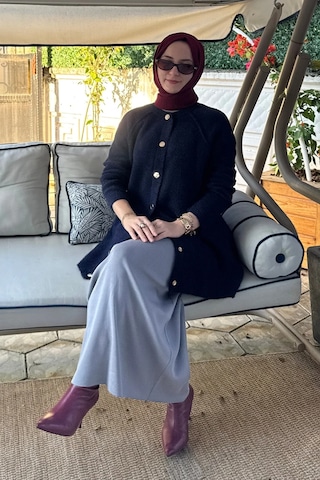 Rabia Şamlı Sedef Angora Triko Hırka Lacivert Normal