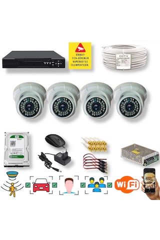 4 Kameralı Set Yapay Zeka Özellikli Gece Görüşlü 5 Mp Sony Lensli Fullhd İç Mekan Güvenlik Kamerası Seti D136b-104