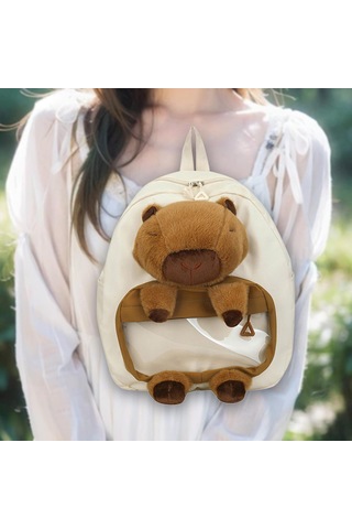 Homyl Capybara Sırt Çantası Doldurulmuş Hayvan Tatil Beyaz