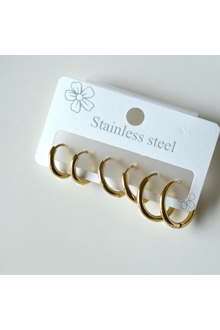 Cerrahi Çelik Düz Halka Küpe Seti 6 Parça Gold Renk Sarı