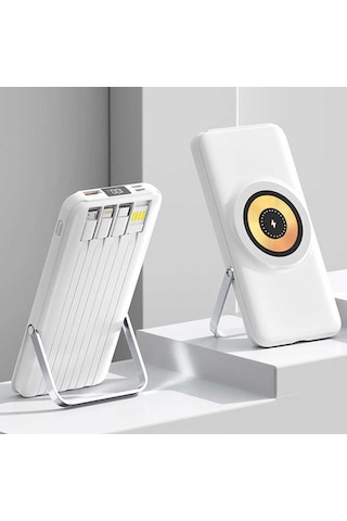 Magsafe Manyetik Kablosuz Powerbank - Hızlı Şarj Taşınabilir Şarj Aleti, Lcd Göstergeli, 10.000 Mah Beyaz