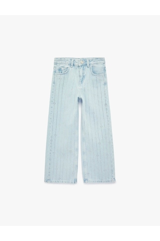 Koton Kalpli Taş Detaylı Mavi Kız Çocuk Jean Pantolon 6skg40085ad Mavi