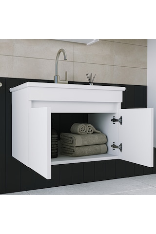 Banos Ld3 Ayaksız 2 Kapaklı Lavabolu Beyaz 65 Cm Banyo Dolabı Beyaz