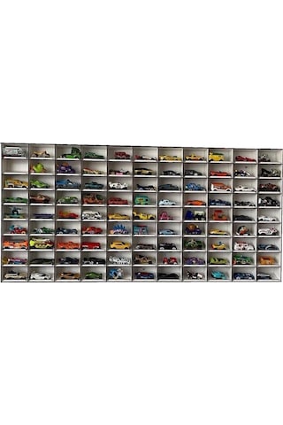 Ahşapatölyenet Eğimli Dekoratif Duvar Ahşap Araba Rafı 99 Araçlık Demonte