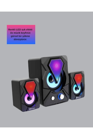 Nrzsnt Rgb Led Işıklı 2.1 Usb Oyun Hoparlörü Derin Bas Ve Net Ses