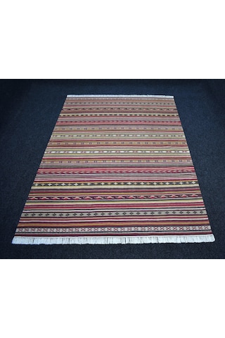Zehra Abla Halı Yeni El Dokuma 4m2 Naif Modern Tasarım Geometrik Yün Kilim 7439 Çok Renkli