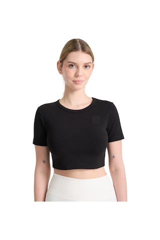 Hnc Sport Kadın Siyah %80 Modal %20 Elastan Kısa Kol Compression Spor Crop - Nefes Alan Ve Esnek Crop