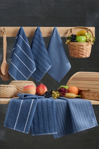 Seher 6'lı Mutfak Ve El&yüz Havlu Seti 30x50 Cm İndigo