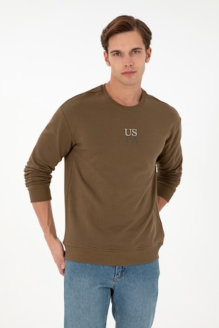 U.S. Polo Assn. Erkek Comfort Fit Bisiklet Yaka Haki Basic Sweatshirt 50293420-VR027
