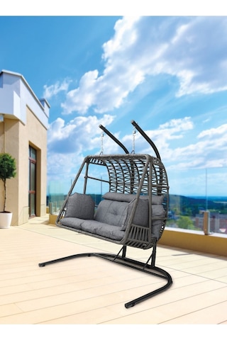 Çift Kişilik Makrome Ip Örgü Salıncak, Zahaviy Gri