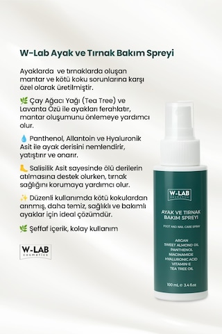 W-Lab Cosmetics Ayak Topuk Bakım Kremi 100 Ml Ve W-Lab Cosmetics Ayak Tırnak Bakım Spreyi 100 Ml