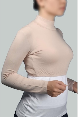 Altobeh Uzun Kol Balıkçı Yaka Boğazlı Likralı Penye Kadın Yarım Body Bej Antrasit