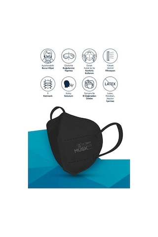 Musk Ffp2/N95 Maske Siyah Renk 20 Adet