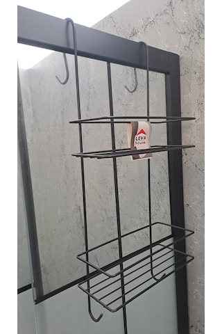 Leva Duşa Kabin Rafı Askılı 2 Katlı - 62x21x27 Cm Siyah Boyalı Lv-73858