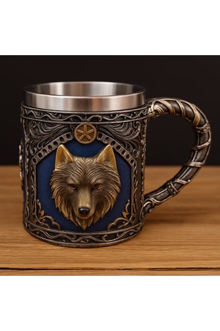 3d Kurt Kafası Tasarımlı Metal Kupa Bardak Diğer