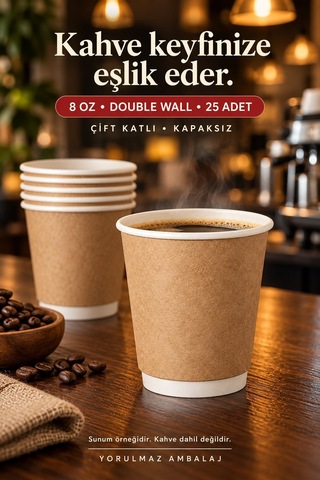 Double Wall Karton Bardak 8 Oz 25 Adet Çift Katmanlı Sıcak İçecek Kağıt Bardak Renkli