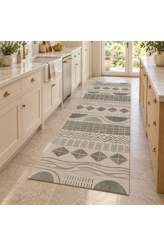 Kartela Halı Adaçayı Kareleri Krem Vizon Koridor Mutfak Yolluk Halısı Kaymaz Taban 100x300 Cm