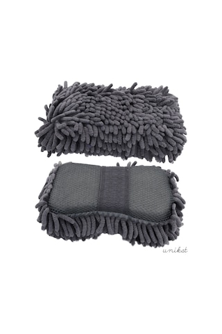 Premium Mikrofiber Araba Yıkama Süngeri Bir Yüzü Makarna, Diğer Yüzü Mop Bezi Gri 1 Adet
