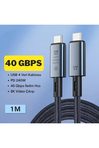 Coofbe 1mt Usb 4.0 240w Type-c Şarj Kablosu 40gbps Veri Aktarım Type-c 8k 60hz Görüntü Aktarım Kablosu 1 Adet