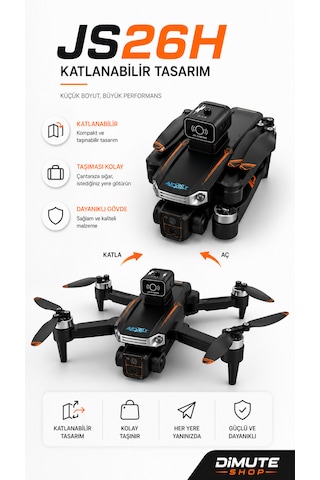 Js26h Drone Hd Çift Kameralı Optik Akış Konumlandırmalı Katlanabilir Akıllı Drone