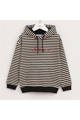Wanex Erkek Çocuk Uzun Kol İnce Kapüşonlu Sweatshirt - 16310 Çizgili