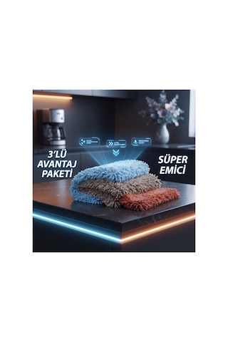 Çok Amaçlı 3'lü Temizlik Bezi Mikrofiberli Havlu Yüzey Yumuşak Dokulu 30x30 Mavi-kahve-gri