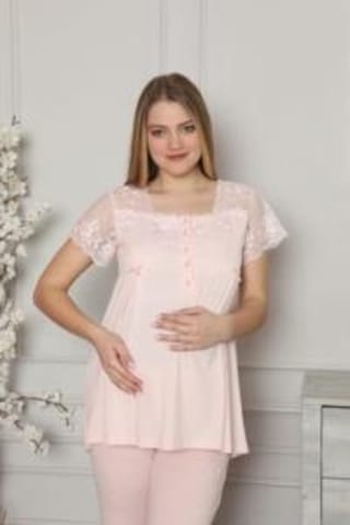 Limissi 2208 Pembe Hamile Lohusa Dantelli Pijama Tk