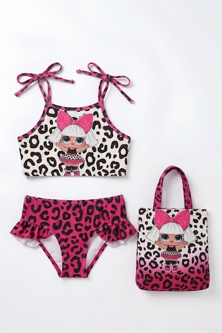Modanino Kız Çocuk Çantalı 3'lü Mayo Takımı Çanta+mayo+bikini 3-10 Yaş 12649n Fuşya - Beyaz