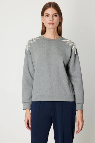 On Fashion Kadın Omuzları İncili Sıfır Yaka Gri Sweatshirt 66338 Gri
