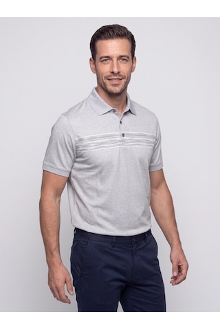 Gri Mikro Desenli Regular Fit Erkek Polo Yaka Tişört