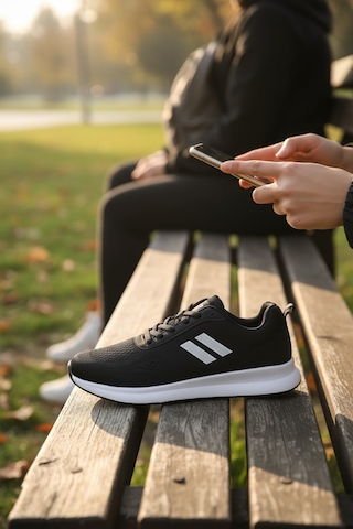 Enoch Erkek Spor Ayakkabı Gri Sneaker Çift Şeritli Hafif Koşu Ve Yürüyüş Modeli Siyah