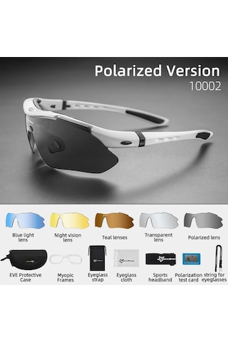 Rockbros Polarize %100 Uv Korumalı Beyaz 5 Lensli Bisiklet Spor Dağ Kayak Gözlüğü Siyah