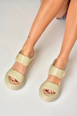 Fox Shoes U312254509 Bej Kalın Tabanlı Kadın Terlik Bej-suni Deri Bej